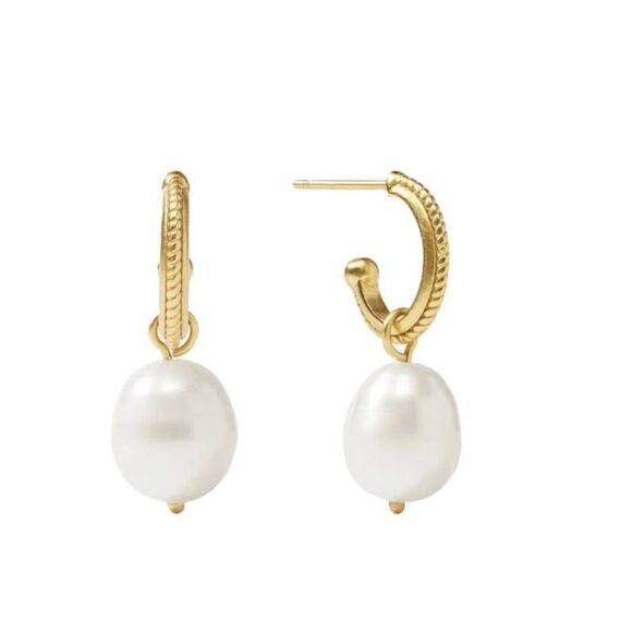 Brand New. $155 Julie Vos Delphine Pearl Hoop & Charm Earring color: gold - Picture 1 of 4